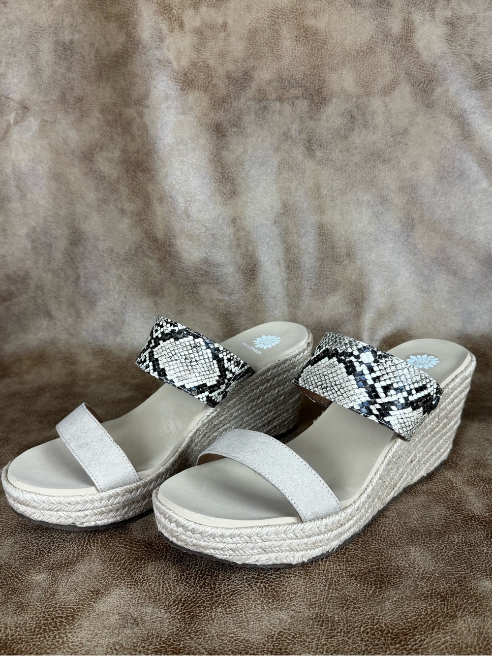Yellow Box Espadrille Wedge Slide Sandals Snakeskin Print Women’s Size 10